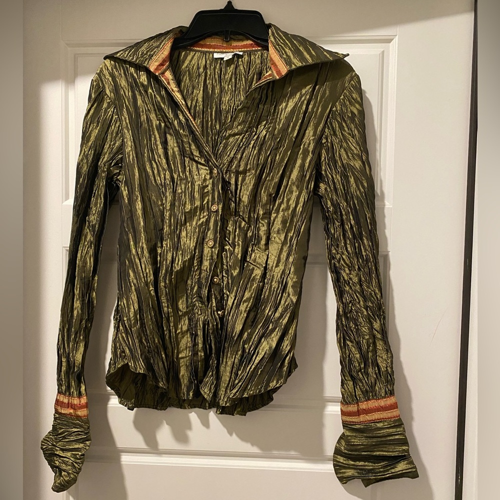 Flatiron Workshop Ny! Elegant Olive Button Down S… - image 1